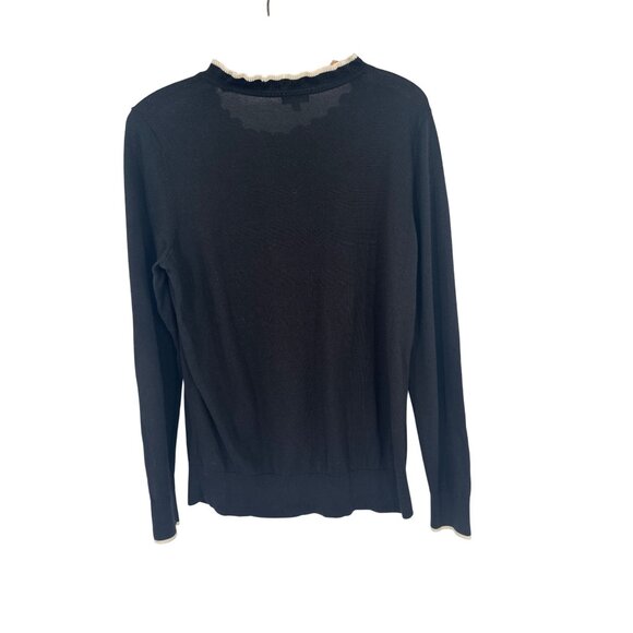 Talbots Black Cream Ruffle Neck Sweater womens size Medium cotton blend - Picture 4 of 4